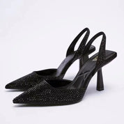 Slingback High Heels for Women with Rhinestones and Pointed Toe