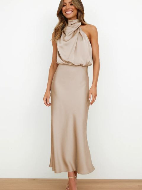 Women's Maxi Cocktail Dress with Halter Neck and Elegant Evening Look