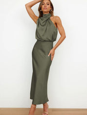 Women's Maxi Cocktail Dress with Halter Neck and Elegant Evening Look