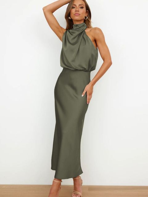 Women's Maxi Cocktail Dress with Halter Neck and Elegant Evening Look