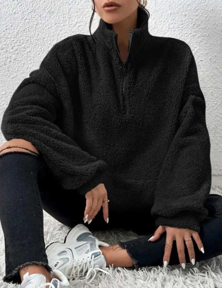 Soft Warm Fleece Sweater Women with Half Zip and High Collar