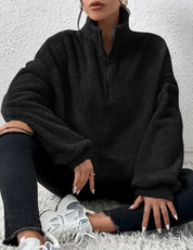 Soft Warm Fleece Sweater Women with Half Zip and High Collar