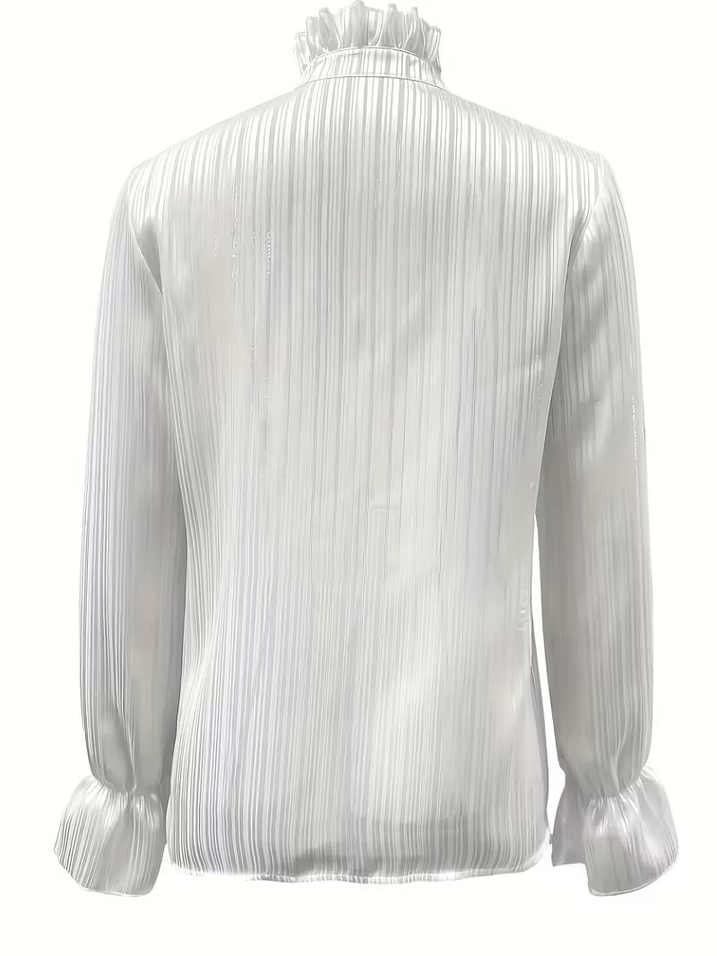 White Elegant Blouse with Ruffles Long Sleeves for Women