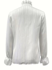 White Elegant Blouse with Ruffles Long Sleeves for Women