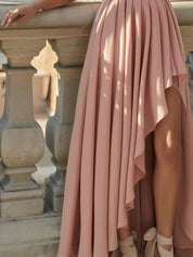 Eva - Elegant One Shoulder Maxi Dress with V Neckline