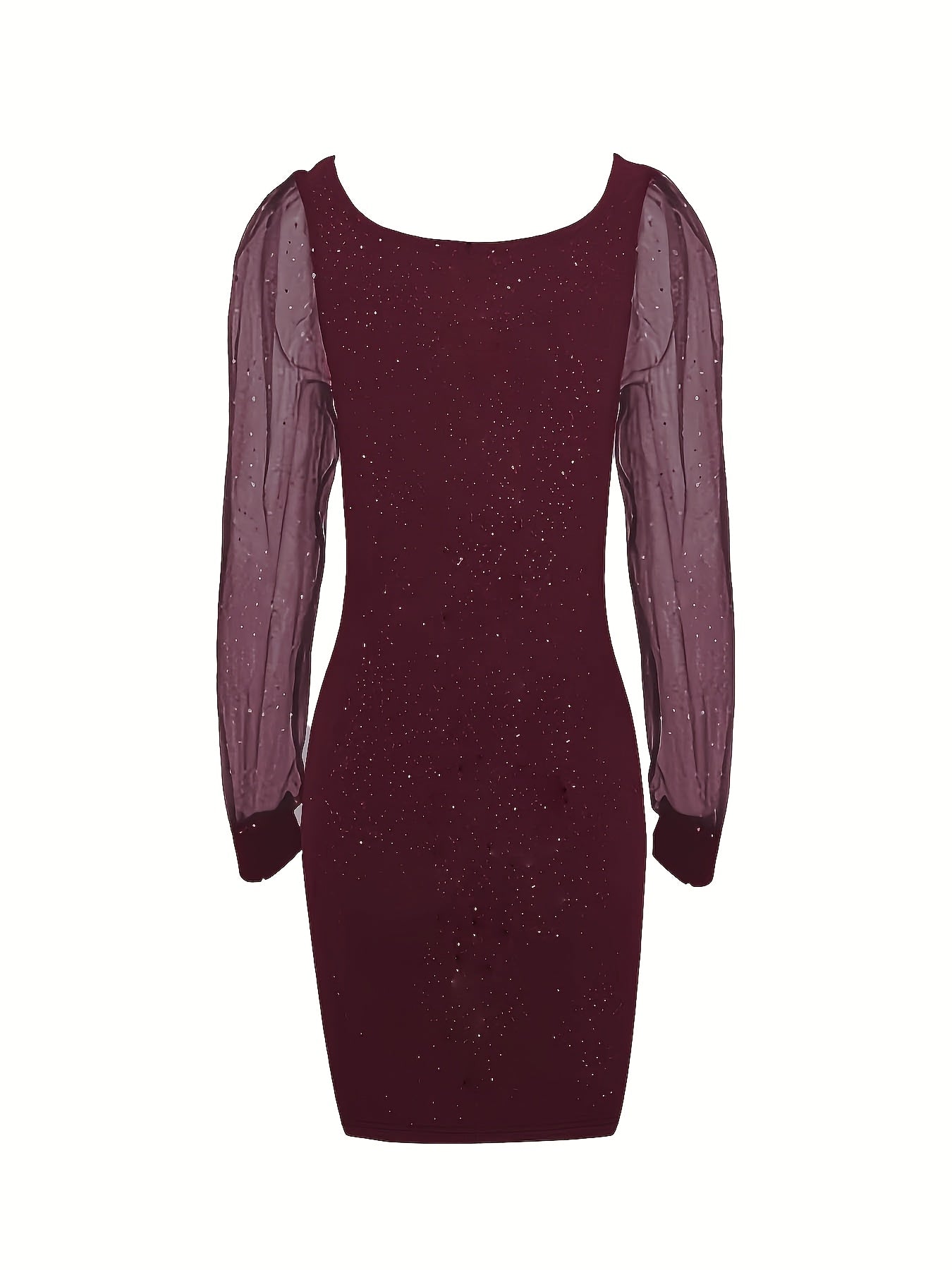 Bodycon Cocktail Dress for Women Midi with Glitter and Sheer Sleeves