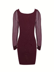 Bodycon Cocktail Dress for Women Midi with Glitter and Sheer Sleeves