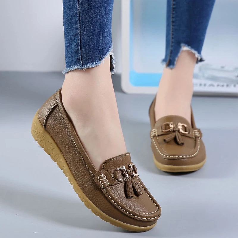 Comfort Slip-Ons with Tassel Detail and Low Wedge Heel