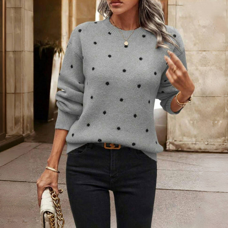 Knitted Sweater with Dots and Crew Neck Warm and Soft for Women