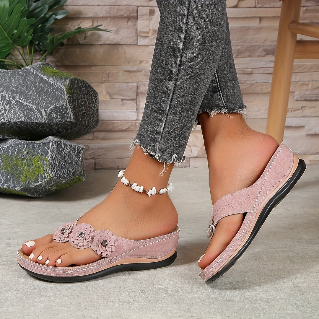 Summer Slippers With Flower Detail And Soft Sole For Women