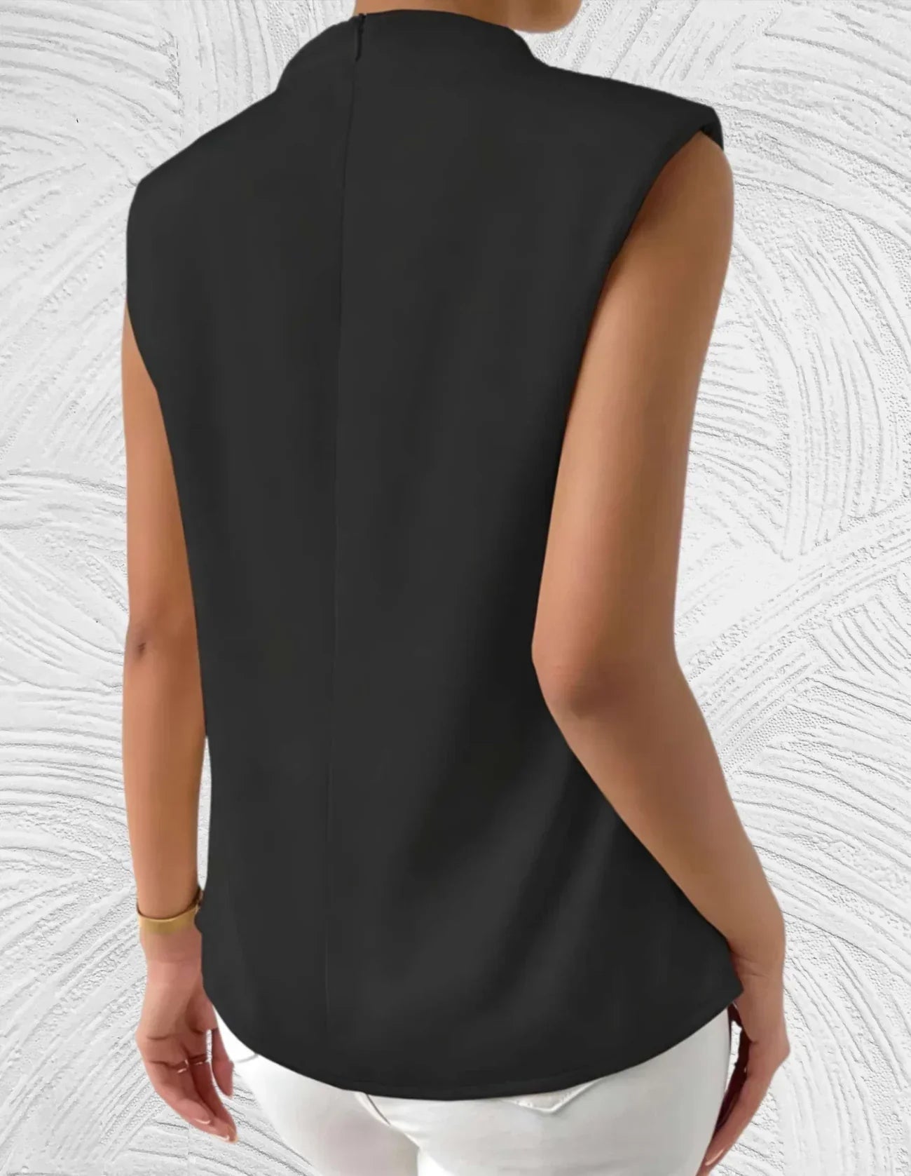 Elegant Women's Satin Top with Waterfall Neck and Sleeveless Design