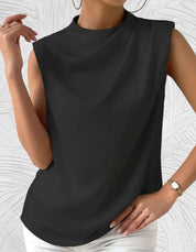 Elegant Women's Satin Top with Waterfall Neck and Sleeveless Design