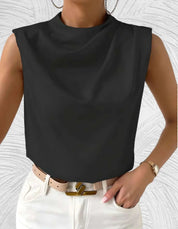 Elegant Women's Satin Top with Waterfall Neck and Sleeveless Design