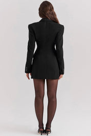 Jara – Black Fitted Mini Blazer Dress with Lapels and Flap Pockets