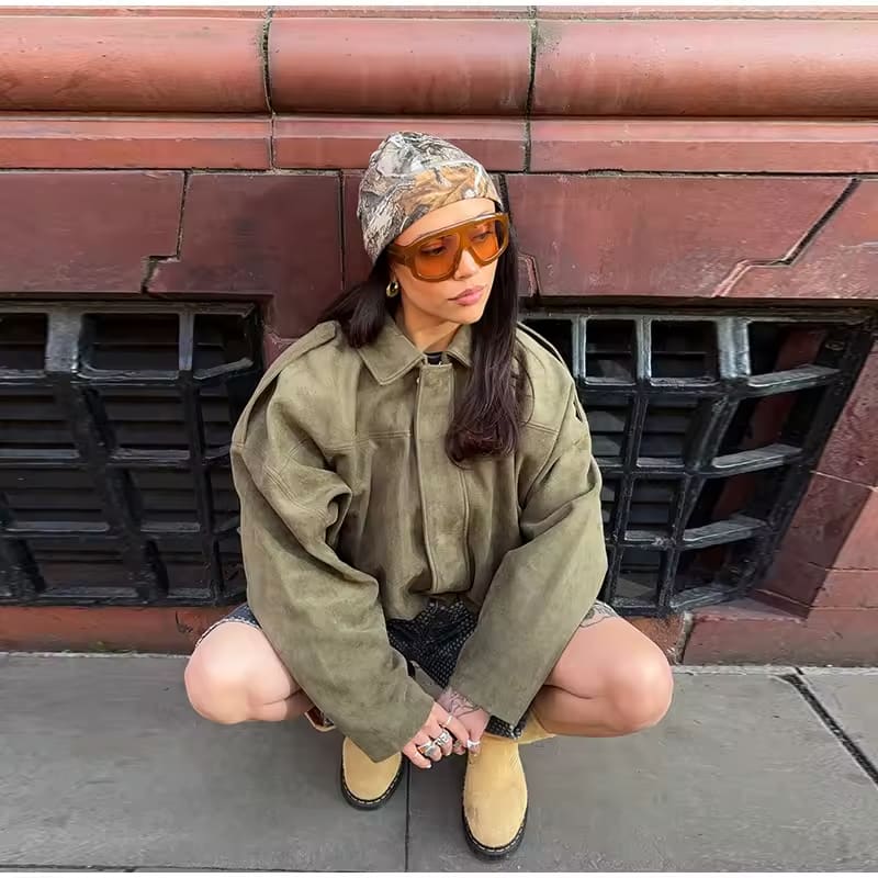 Women's Suede Oversized Warm Leather Jacket