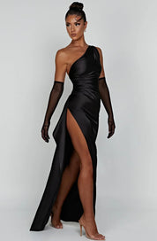 Satin One-Shoulder Gala Dress with High Split Maxi for Women