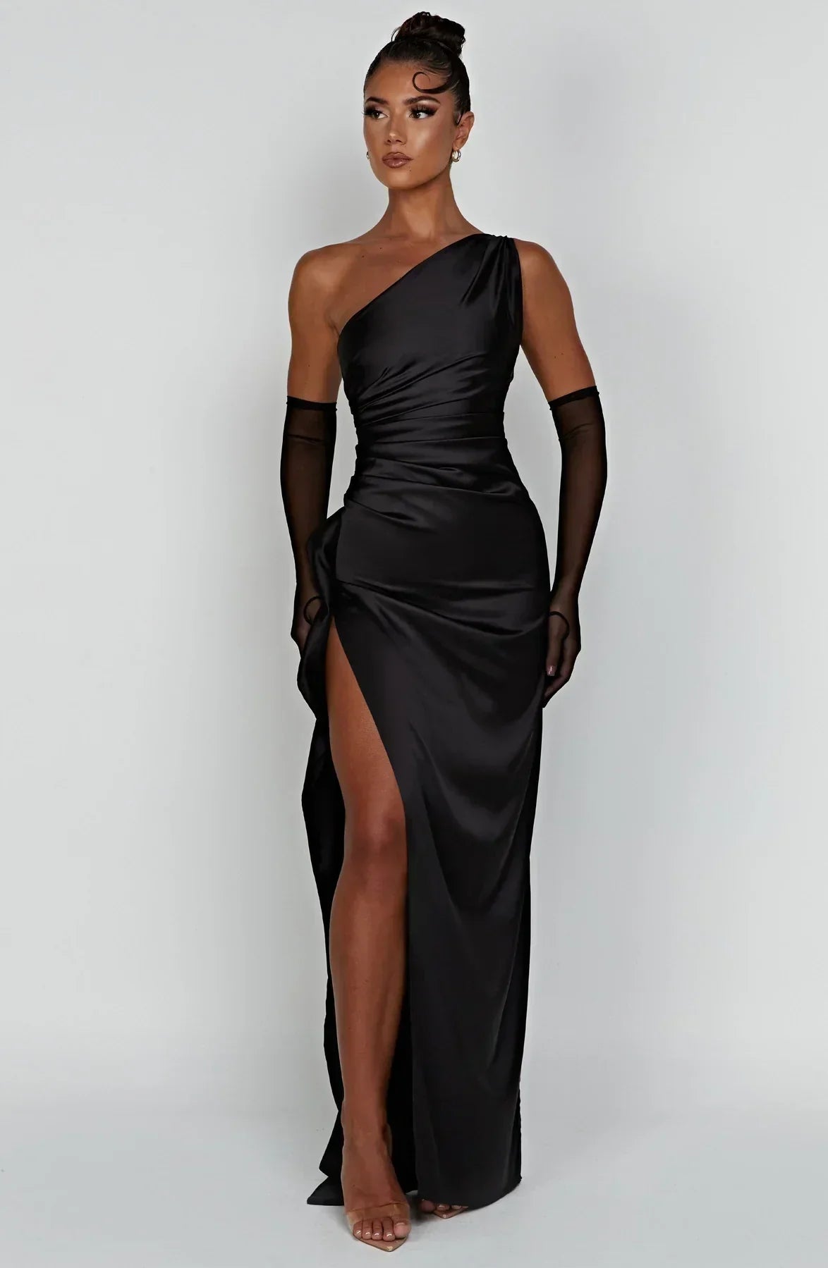 Satin One-Shoulder Gala Dress with High Split Maxi for Women