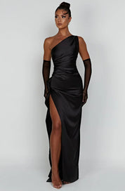 Satin One-Shoulder Gala Dress with High Split Maxi for Women