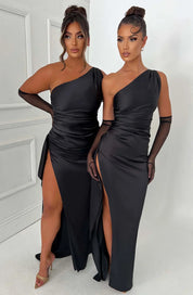 Satin One-Shoulder Gala Dress with High Split Maxi for Women