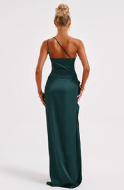 Elegant Satin One-Shoulder Maxi Evening Dress with High Slit