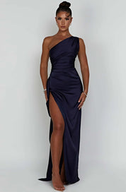 Satin One-Shoulder Gala Dress with High Split Maxi for Women