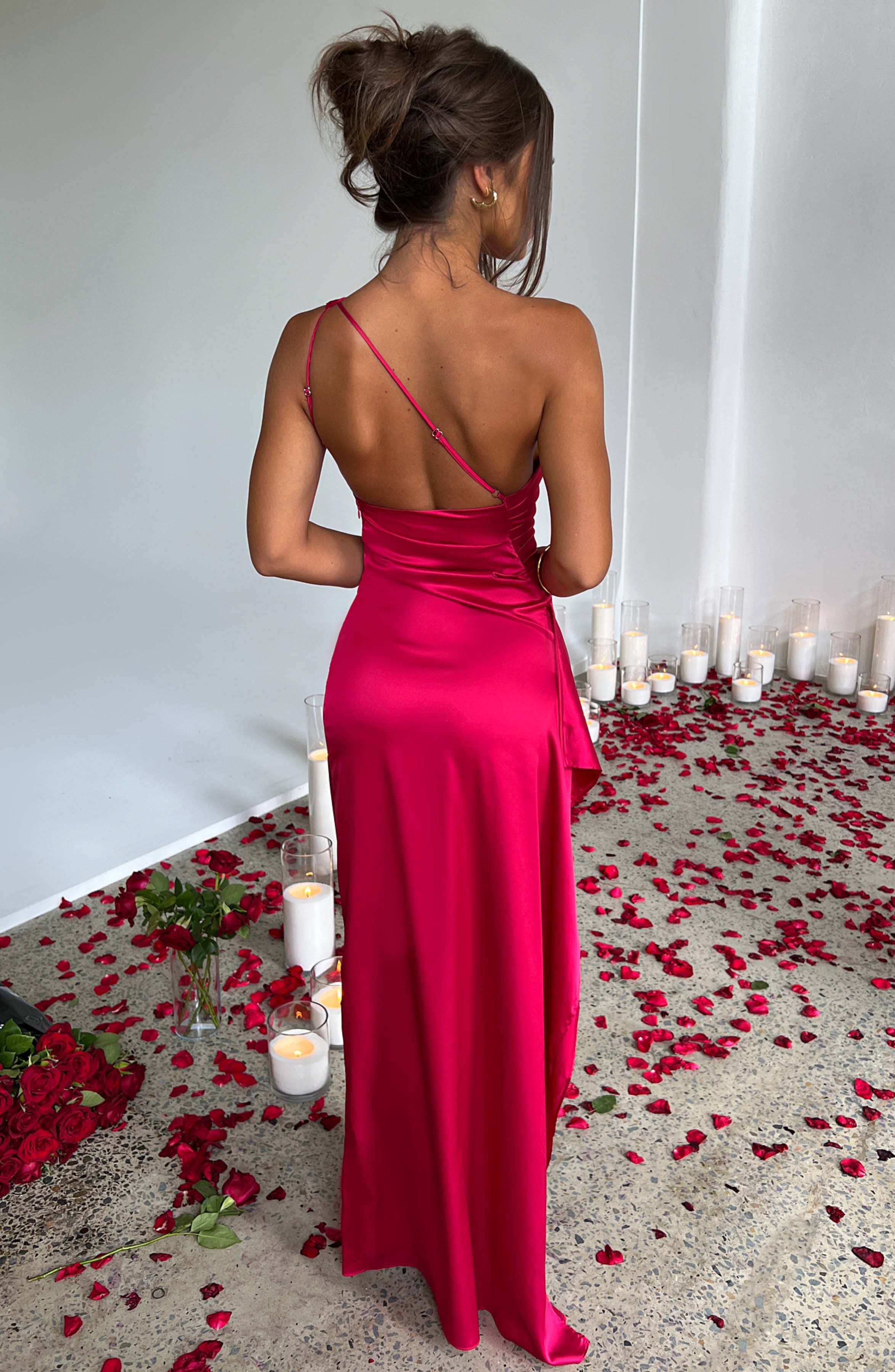 Satin One-Shoulder Gala Dress with High Split Maxi for Women