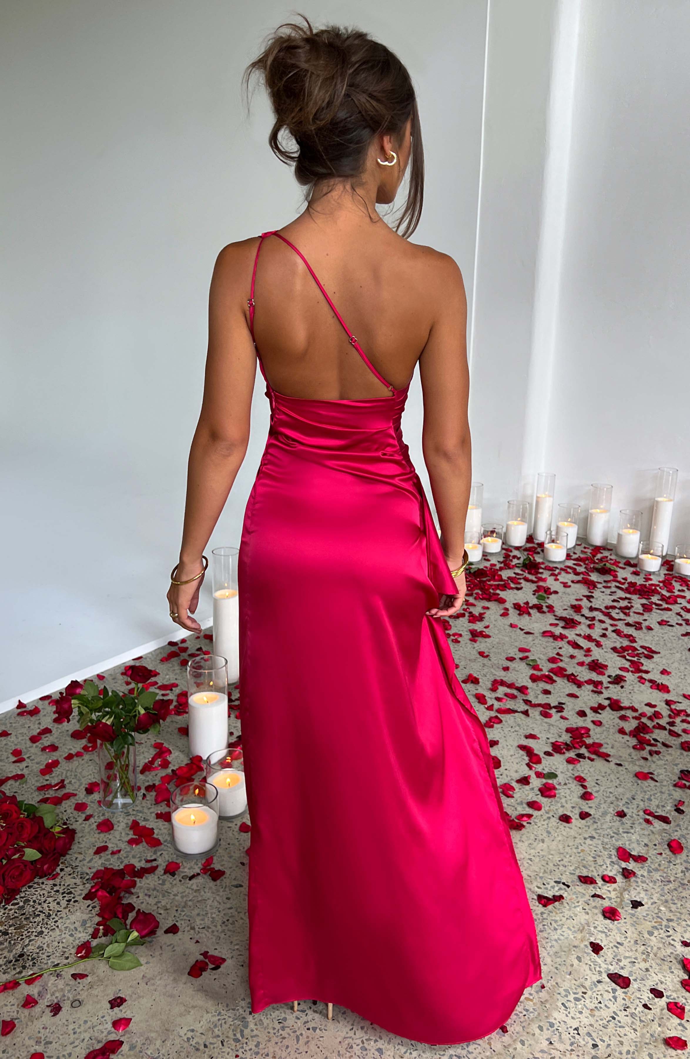 Satin One-Shoulder Gala Dress with High Split Maxi for Women