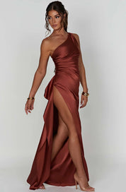 Women's Satin Elegant One-Shoulder Maxi Dress with High Slit for Gala