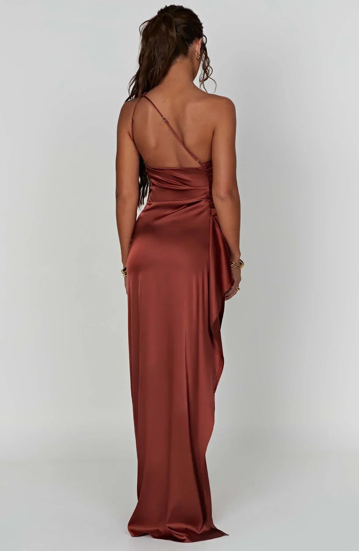 Elegant Satin One-Shoulder Maxi Evening Dress with High Slit