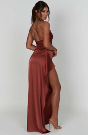 Satin One-Shoulder Gala Dress with High Split Maxi for Women
