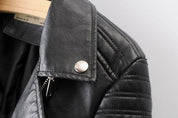 Black Leather Women's Jacket with Zip Pockets