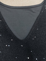 Women’s Mini Cocktail Dress with Sequin V-Neck and Long Sleeves