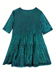 Glitter A-Line Women’s Mini Party Dress with Short Sleeves
