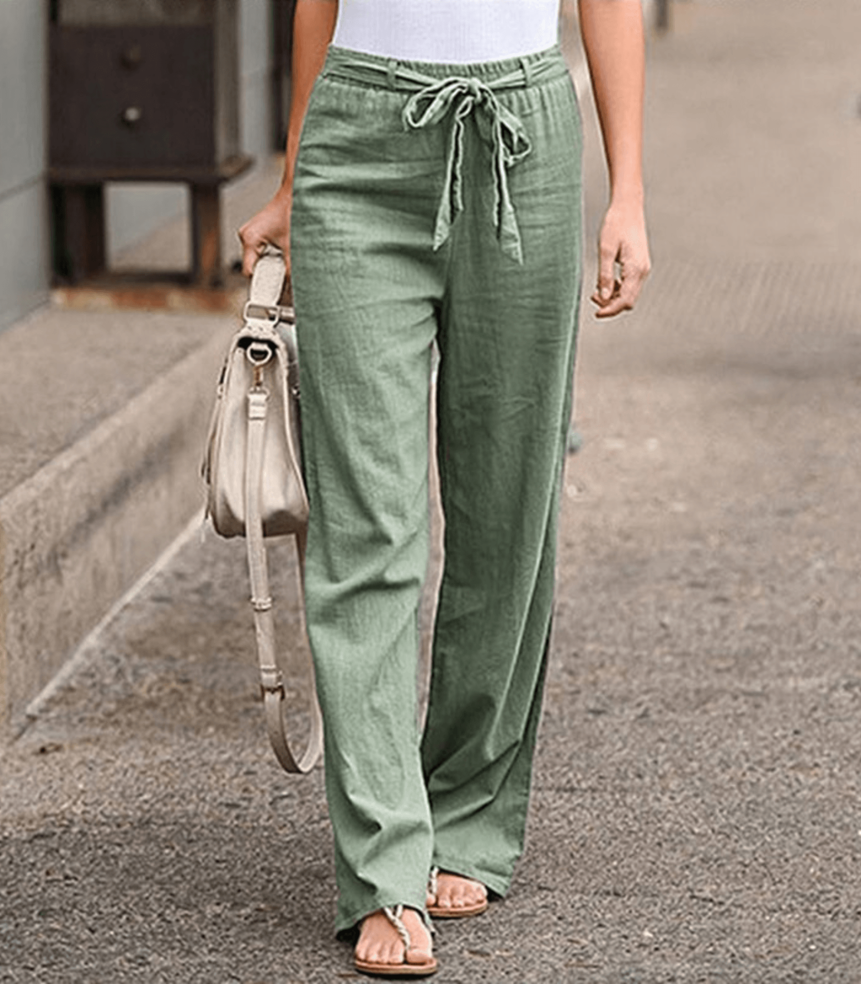 Light Summer Pants with Tie Belt and Wide Legs