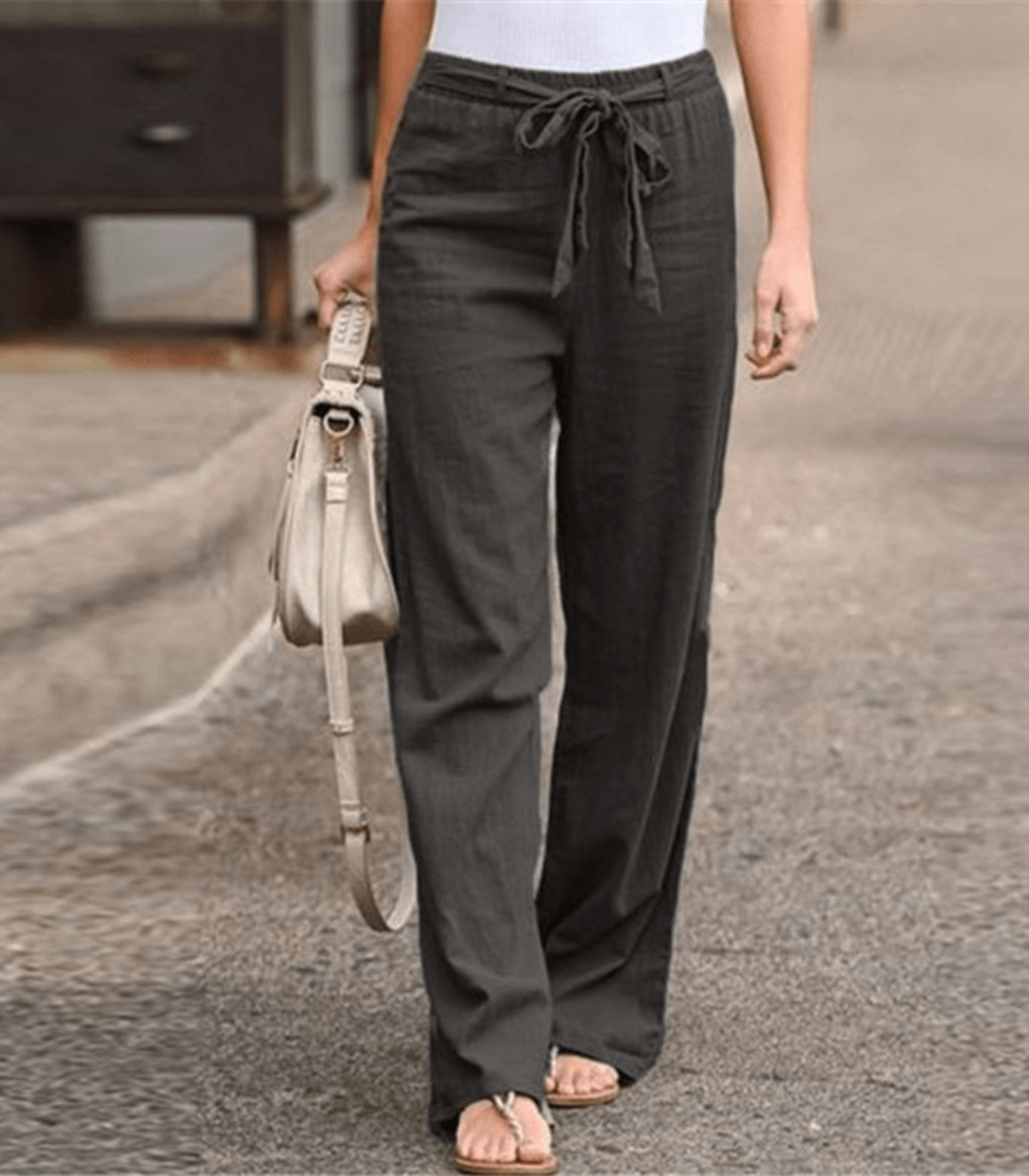 Light Summer Pants with Tie Belt and Wide Legs