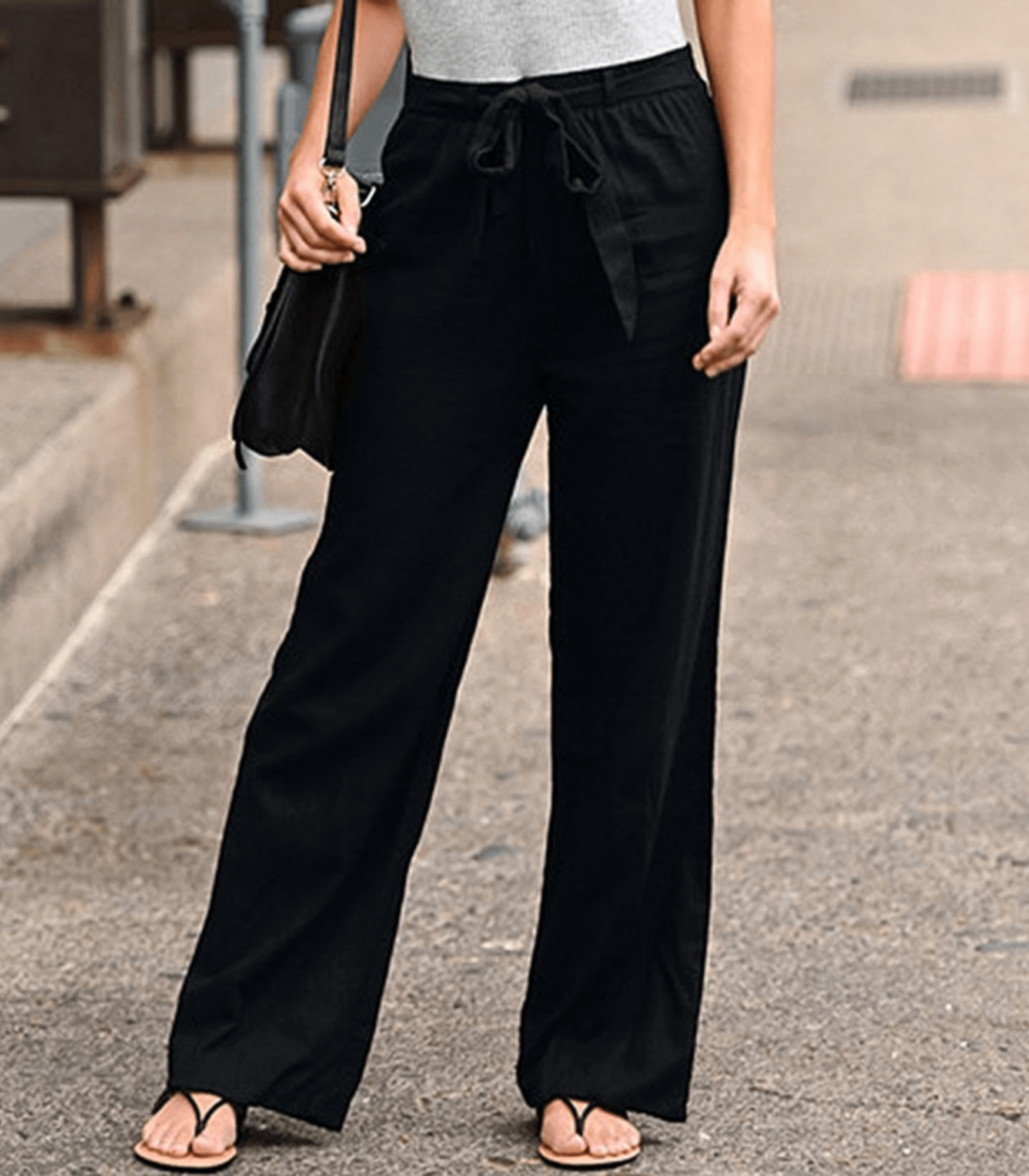 Light Summer Pants with Tie Belt and Wide Legs