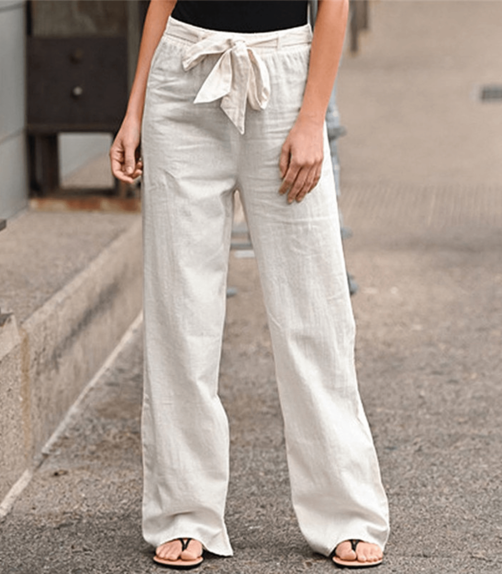 Light Summer Pants with Tie Belt and Wide Legs