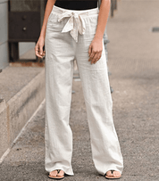 Light Summer Pants with Tie Belt and Wide Legs