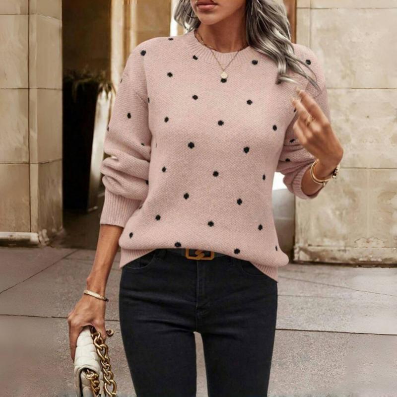 Knitted Sweater with Dots and Crew Neck Warm and Soft for Women