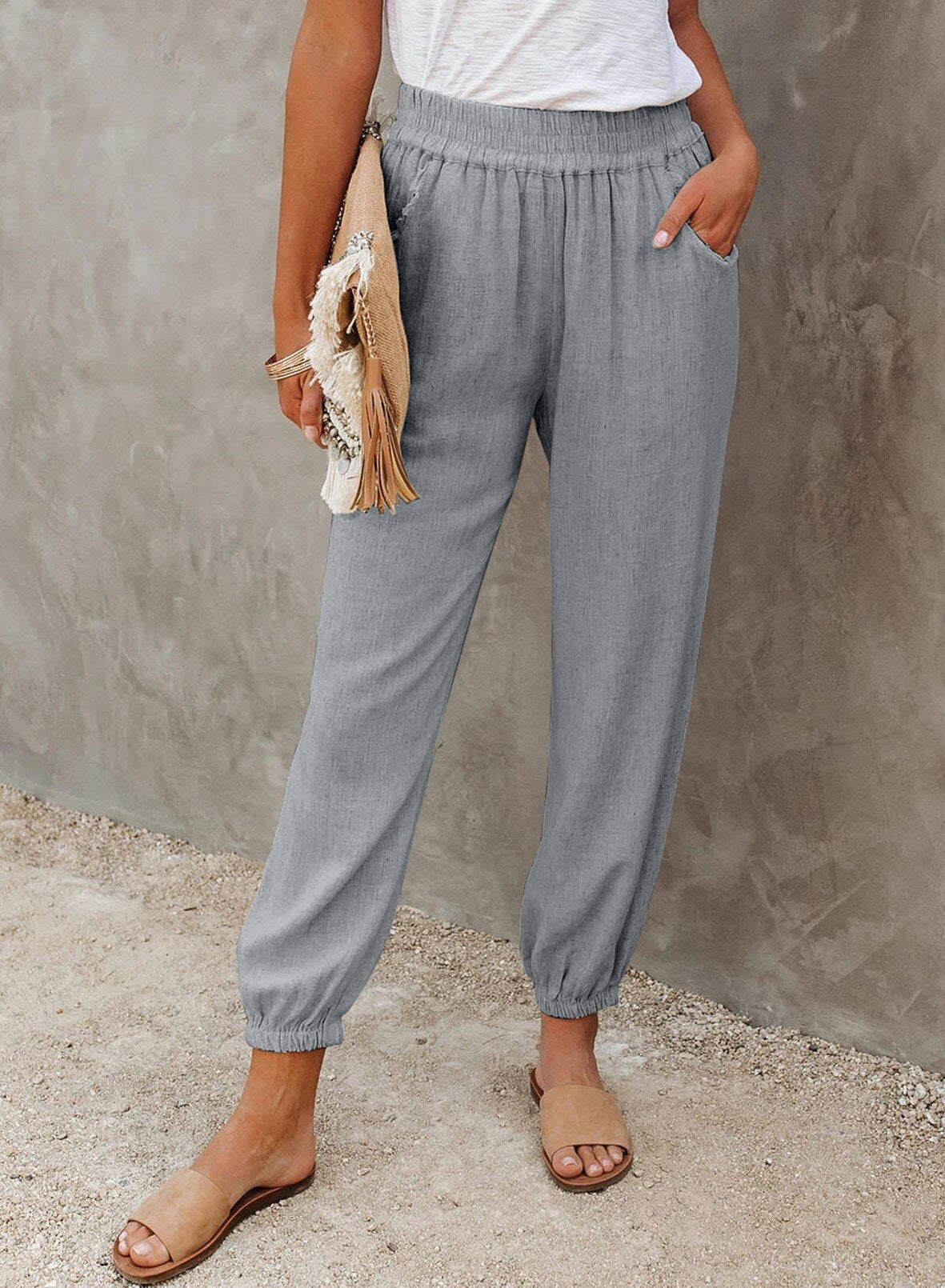 Lightweight Jogger Pants with Elastic Waist and Pockets