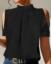 Elegant Blouse With High Neck Sleeveless Or Short Sleeve