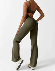 Flared V-Back Jumpsuit for Women with Open Back and Scrunch Detail