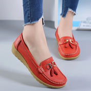 Comfort Slip-Ons with Tassel Detail and Low Wedge Heel