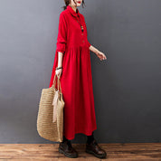 Vintage Women's Maxi Dress with Long Sleeves and Button Closure