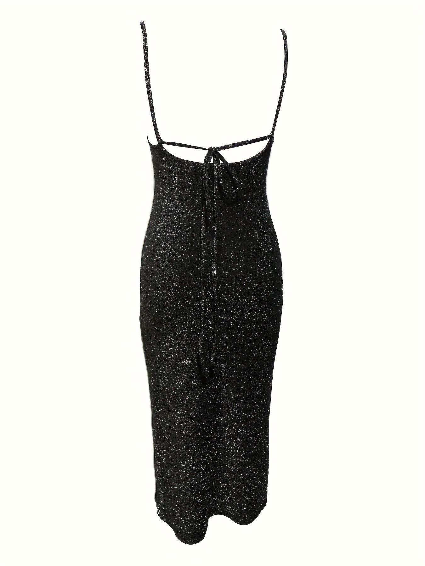 Bodycon Glitter Midi Cocktail Dress for Women with Open Back and Slit