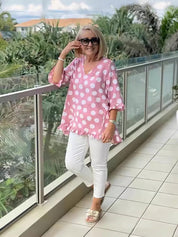 Comfortable Polka Dot Tunic for Women with Short Sleeves