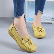 Comfort Slip-Ons with Tassel Detail and Low Wedge Heel