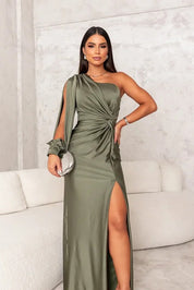 Women's Elegant Gala Maxi Dress with One Shoulder and Split