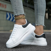 Minimalist White Sneakers With Thick Sole For Women