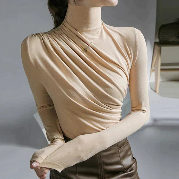 Women's Turtleneck Top with Draped Detail and Fitted Silhouette